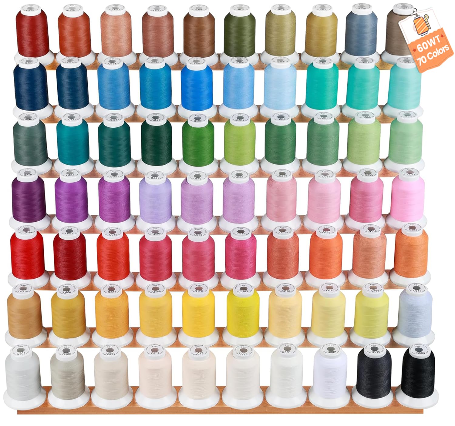 New brothread 60WT Frosty Matt Embroidery Machine Thread 70 Colors 600M for Embroidering Sharp Contours, Logos, Fine Lettering, Small Details Computerized Embroidery and Decorative Sewing