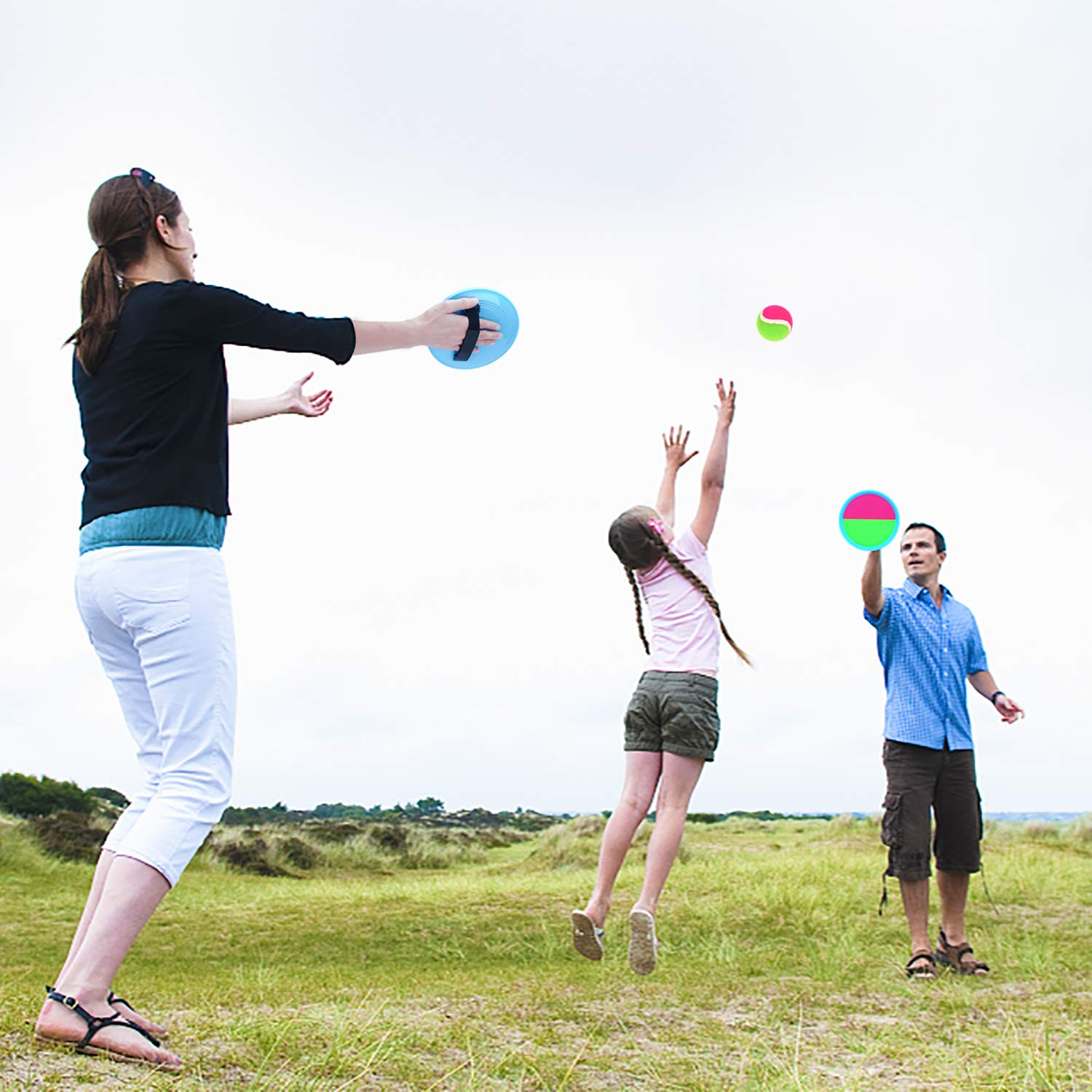 Ayeboovi Paddle Toss and Catch Ball Set - Self Stick Paddle Game with 4 Paddles, 4 Balls and 1 Storage Bag
