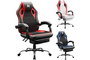HLDIRECT Gaming Chair with Footrest, Video Game Chair for Adults, Computer Gaming Chair, Height & Angle Adjustable and 360° Swivel Ergonomic Gaming Chair for Gamer