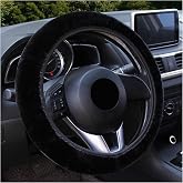 Augeny Fuzzy Car Steering Wheel Cover, Anti-Slip Soft Plush Steering Wheel Protector, 15 Inch Elastic Wheel Covers, Universal Vehicle Interior Winter Warm Accessories for Men Women (Black)