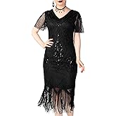PrettyGuide Women's 1920s Dress Sequin Art Deco Flapper Dress with Sleeve