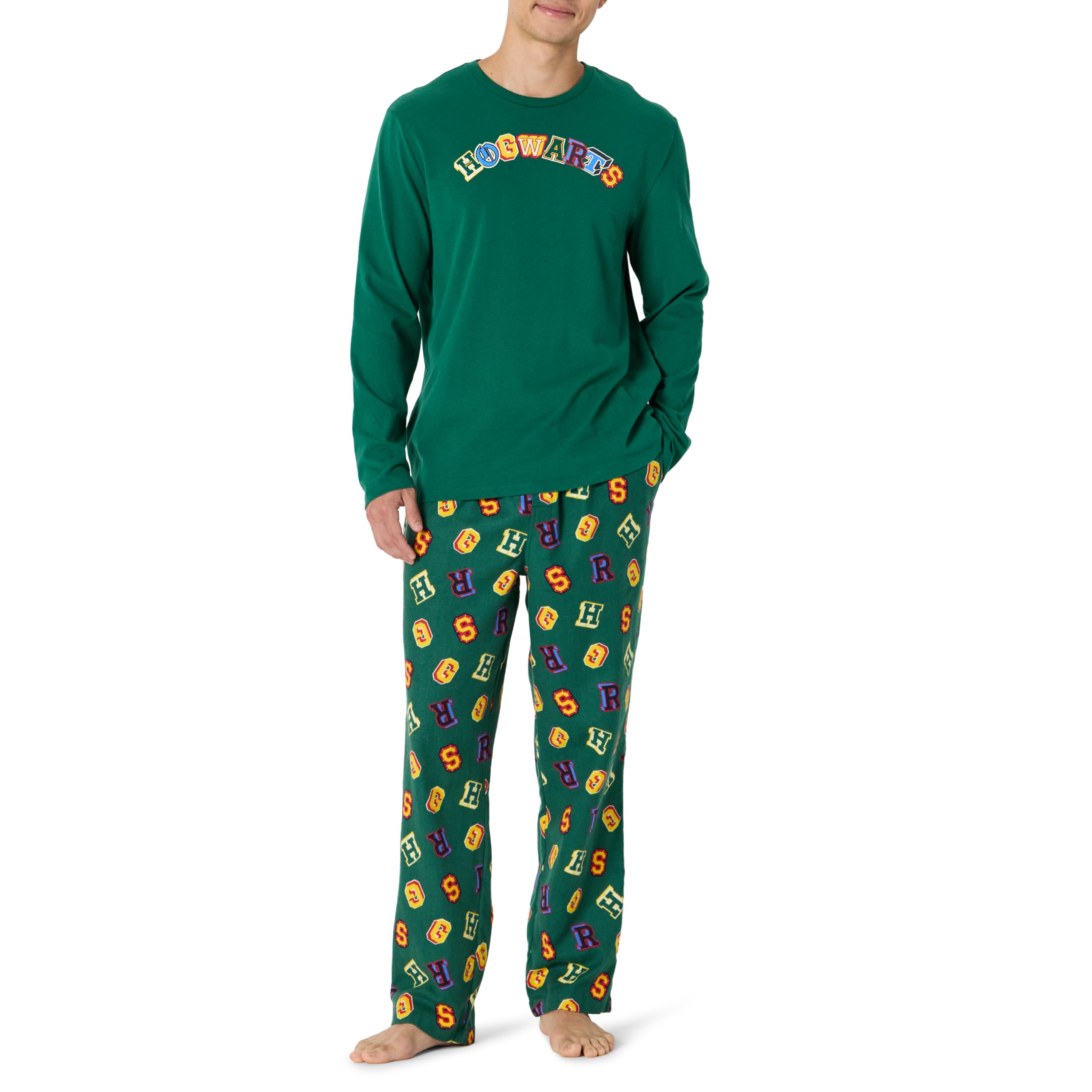 Amazon Essentials Harry Potter - DC Comics - Looney Tunes Men's Flannel Pajama Sleep Sets, Hogwarts Letters, Small Image