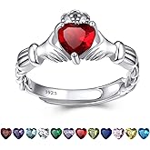 Bestyle Sterling Silver Celtic/Claddagh Birthstone Ring for Women, Hypoallergenic Celtic Silver Ring for Women, Adjustable Open Silver Thumb Ring, Love Promise Ring for Her, Great Birthday Gift