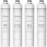 RO100ROPOT Series 4-Pack Replacement Filter Cartridge Set Compatible with Bluevua RO100ROPOT, RO100ROPOTUV Series Water Filter, Pack of 4 Filters (1*PP, 1*CTO, 1*RO, 1*PCF)