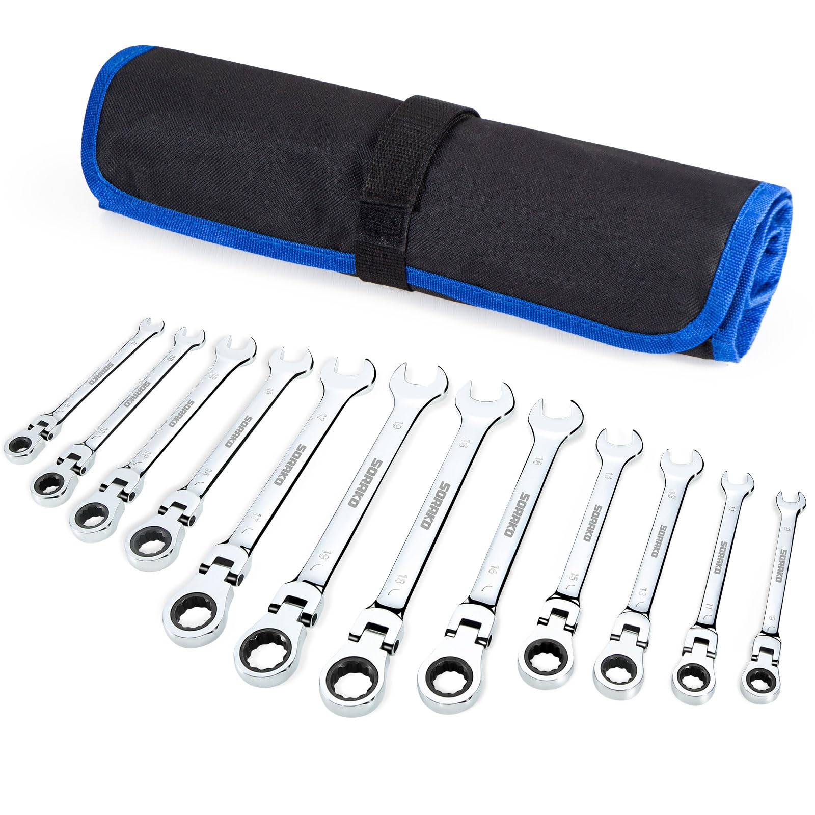 SORAKO Ring Spanner Set 12 Pieces, Ratchet Wrench Set 8-19 mm Open-Ended Ring Spanner Set, Dual-Use Design Spanner Non-Slip Spanner Set