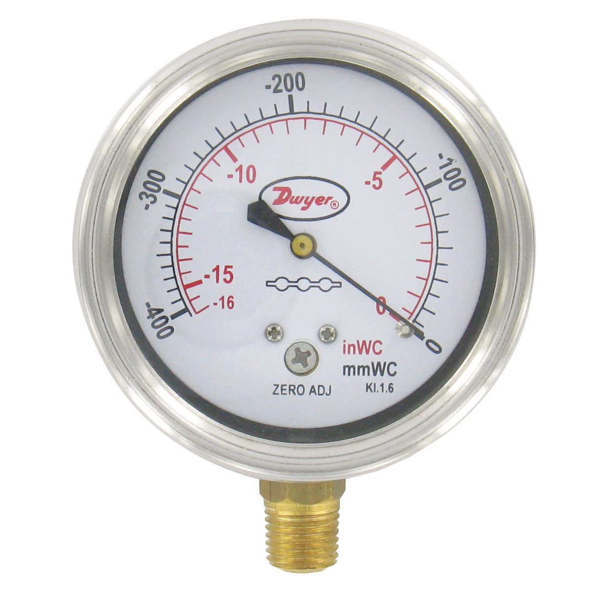 Dwyer Stainless Steel Low Pressure Gage, SGXD7522N, 600" w.c. (1600