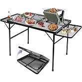 BRIAN & DANY 3x2 FT Camping Table with 2 Wing Panels, Folding Grill Table, Metal Portable Picnic Table, Lightweight Height Ad