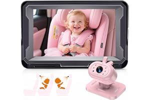 AMTIFO Baby Car Camera for Girls: 1080P HD Rear-Facing Backseat Camera with IR Night Vision - Plug & Play Installation 4.3" Monitor for Infant/Toddler Safety (Pastel Pink)