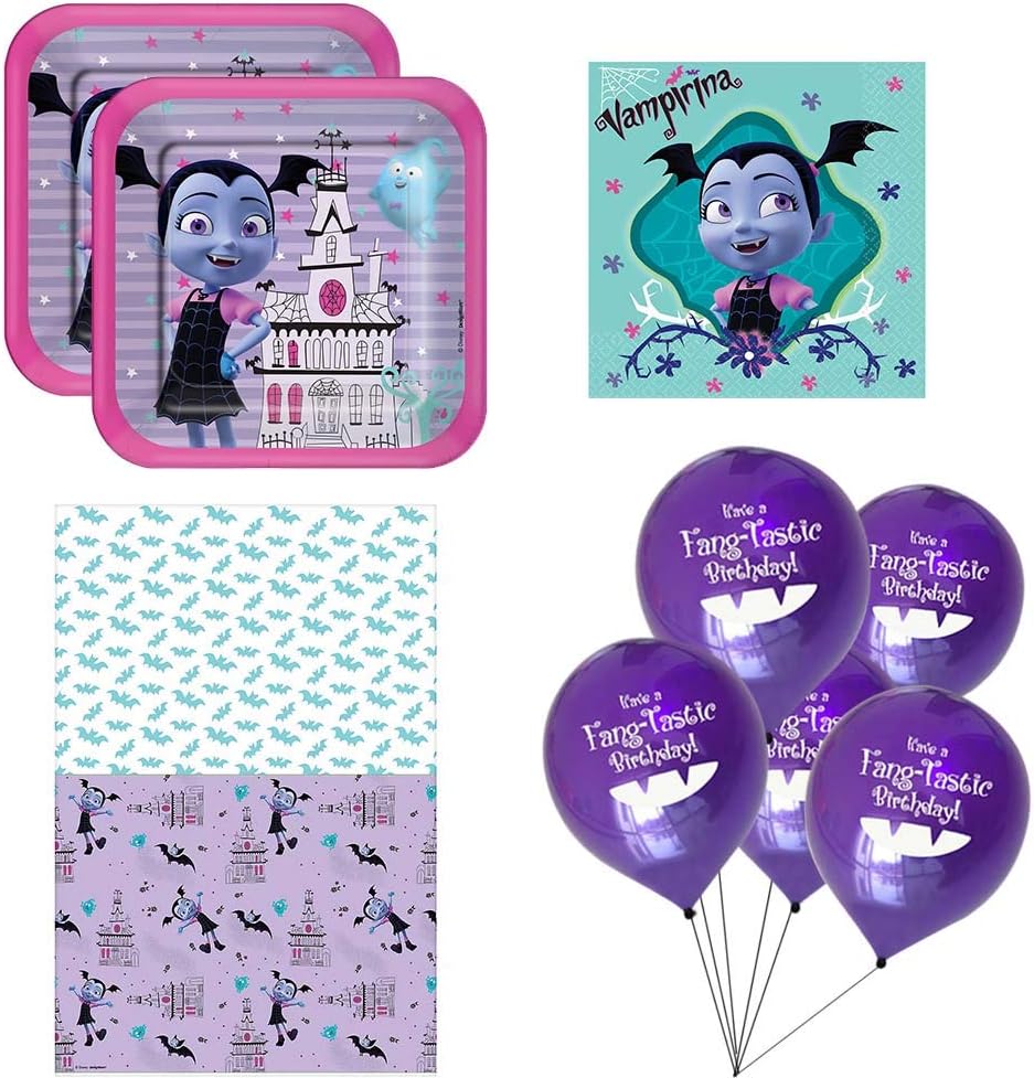 RazzleDazzleCelebrations Vampirina Party Supplies, Small Plates, Napkins, Tablecover, Balloons