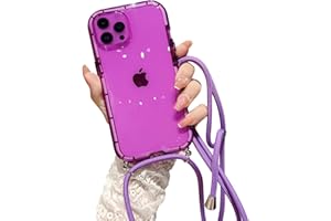 ELTIIGO for iPhone 13 Pro Max Clear Case with Crossbody Lanyard, Slim Translucent Shockproof Soft Protective Cover with Detachable Adjustable Shoulder Neck Strap for Girls Women - Purple