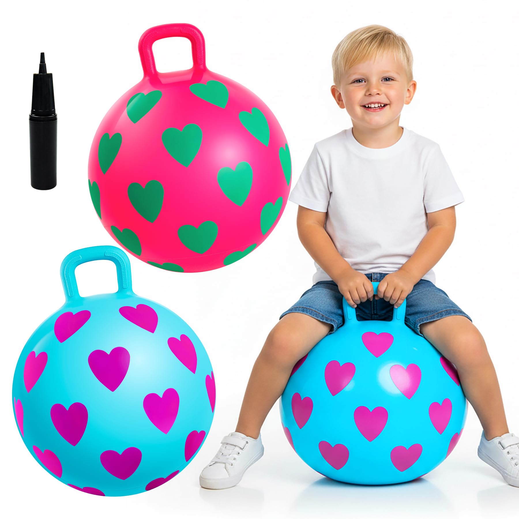 INPODAK 2Pack 15inch Space Hopper Anti-slip Hopper Ball with Handle Inflatable Jumping Ball with Handpump 40cm Space Hoppers for Kids Age 3 to 6 Boys Girls Indoor Outdoor Garden Yard Hopping Toys โ image 1