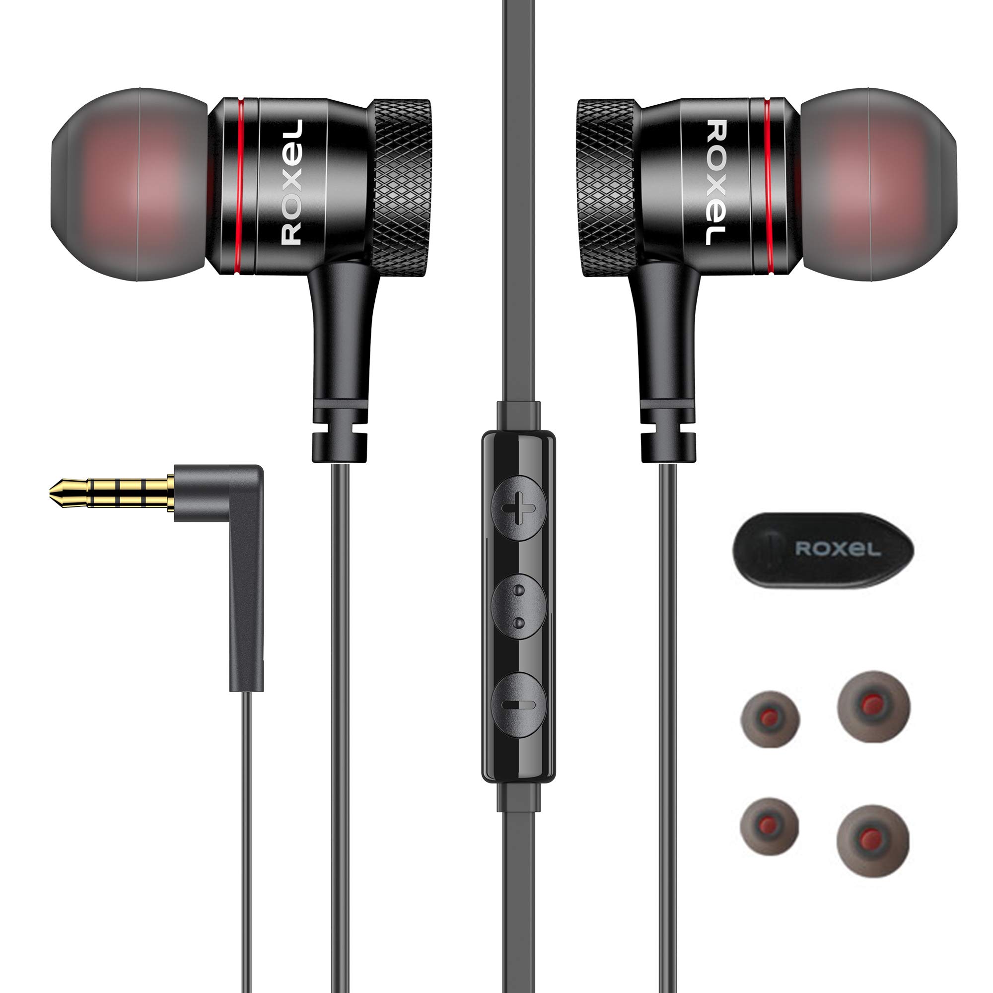 Roxel RX70 Wired In Ear Headphones with Microphone, Noise Isolating Earphones Tangle-Free Flat Cable Earbuds, Deep Bass, Compatible with iPhone, iPad, MP3 Players, Samsung, Tablets and Laptops