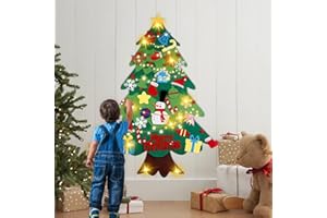 NIEFARG DIY Felt Christmas Tree Set, Kids Interactive Christmas Tree, Xmas Wall Hanging Ornaments Decorations with 32 Ornaments and String Light for Xmas Party Favors