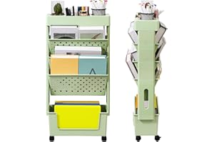 Surard Mobile Bookshelf with Wheels, Green Rolling Cart Movable Bookcase with 5 Tier, Plastic Book Rack Files Storage Utility Organizer for Home Living Room Bedroom, Students Classroom School, Office