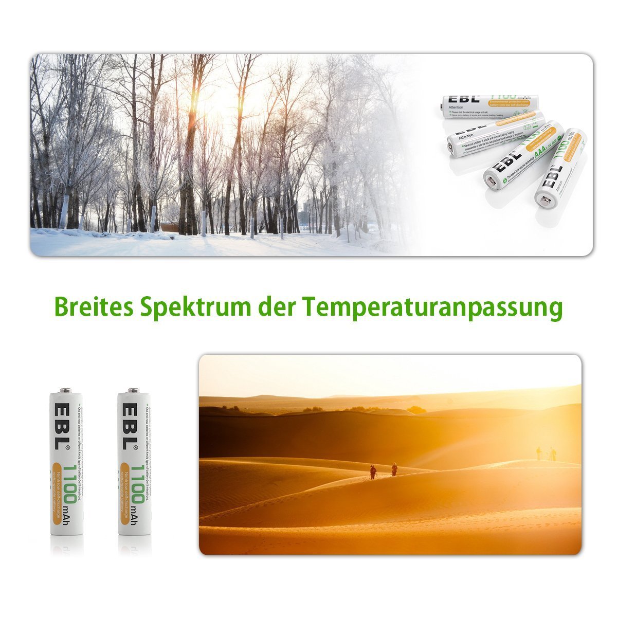 EBL 4 Stück 1100mAh NI-MH Akkus AAA Mirco Wiederaufladbare Akkus