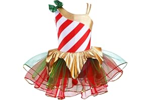 Hansber Kids Girls Sleeveless Sequins Tutu Dress Figure Ice Skating Dress Christmas Dance Costume