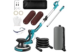 BSDONTE Drywall Sander, 1250W 11.5-Amp Electric Drywall Sander with Vacuum, Popcorn Ceiling Removal Tool with Variable Speed 800-1800RPM, Foldable & Extendable Handle, LED Light, 18pcs Sanding Discs