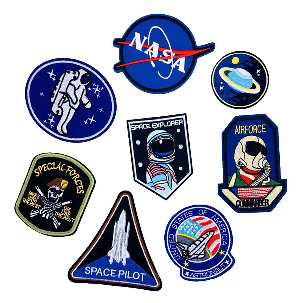 Iron on Patches Space Astronaut and Flag Patches Embroidered Motif Applique Assorted Size Decoration Sew On Patches DIY for Jeans Jackets, Clothing, Custom Badges 1 Set