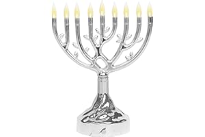 Ner Mitzvah LED Electric Hanukkah Menorah, LED Tree of Life Chanukah Menorah Electric, Battery or USB Powered and Cord, Silver