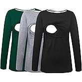 Smallshow Women's Maternity Nursing Tops Comfy Long Sleeve Breastfeeding T-Shirt