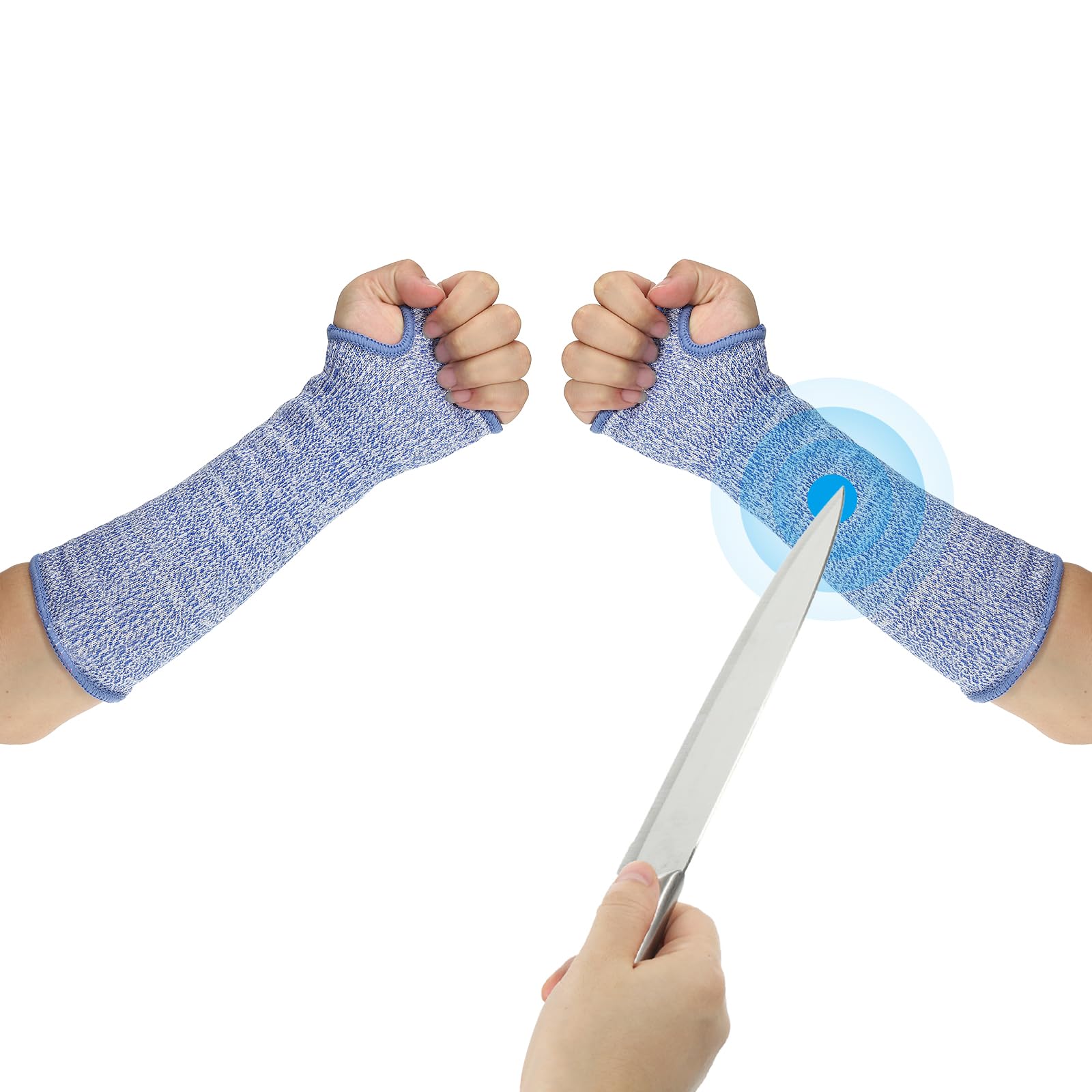 PATIKIL 14 Inch Cut Resistant Sleeve, 1Pair Arm Safety Protectors Sleeves with Thumb Hole Level 5 Protection Forearm Guard Sleeves for Thin Skin and Bruising, M, Blue — image 1