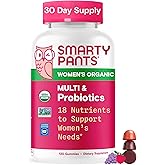 SmartyPants Organic Women's Multivitamin Gummies: Biotin, Probiotics, Methylfolate, Omega 3 (ALA), Vitamin D3, C, Vitamin B12, B6, A, K & Zinc, Inositol, Gluten Free, 120 Count (30 Day Supply)