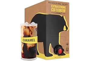 Wandering Bear Organic Caramel Cold Brew Coffee On Tap, 96 fl oz - Extra Strong, Smooth, Unsweetened, Shelf-Stable, and Ready to Drink Iced Coffee, Cold Brewed Coffee, Cold Coffee