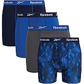 Reebok Men's Boxer Briefs - 4 Pack 6'' Inseam Stretch Performance Underwear Quick Dry Moisture Wicking Boxers