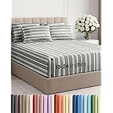 Extra Deep King Sheet Set - 6 Piece Breathable and Cooling Sheets - Hotel Luxury Bedding for Women, Men, Kids & Teens - Easy & Secure Fit - Soft and Wrinkle Free - Extra Deep Pockets - Grey Stripes