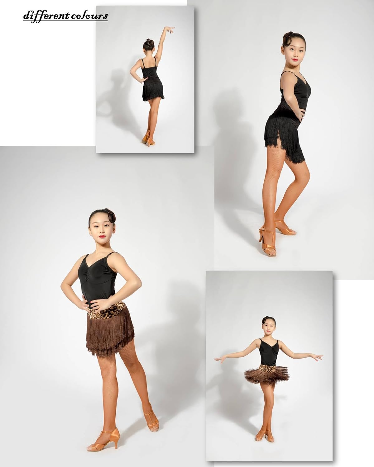 GD2002 Kid Latin Ballroom Dance Professional Pleated Surface and Double Tassel Swing Design Skirt for Girl: Clothing