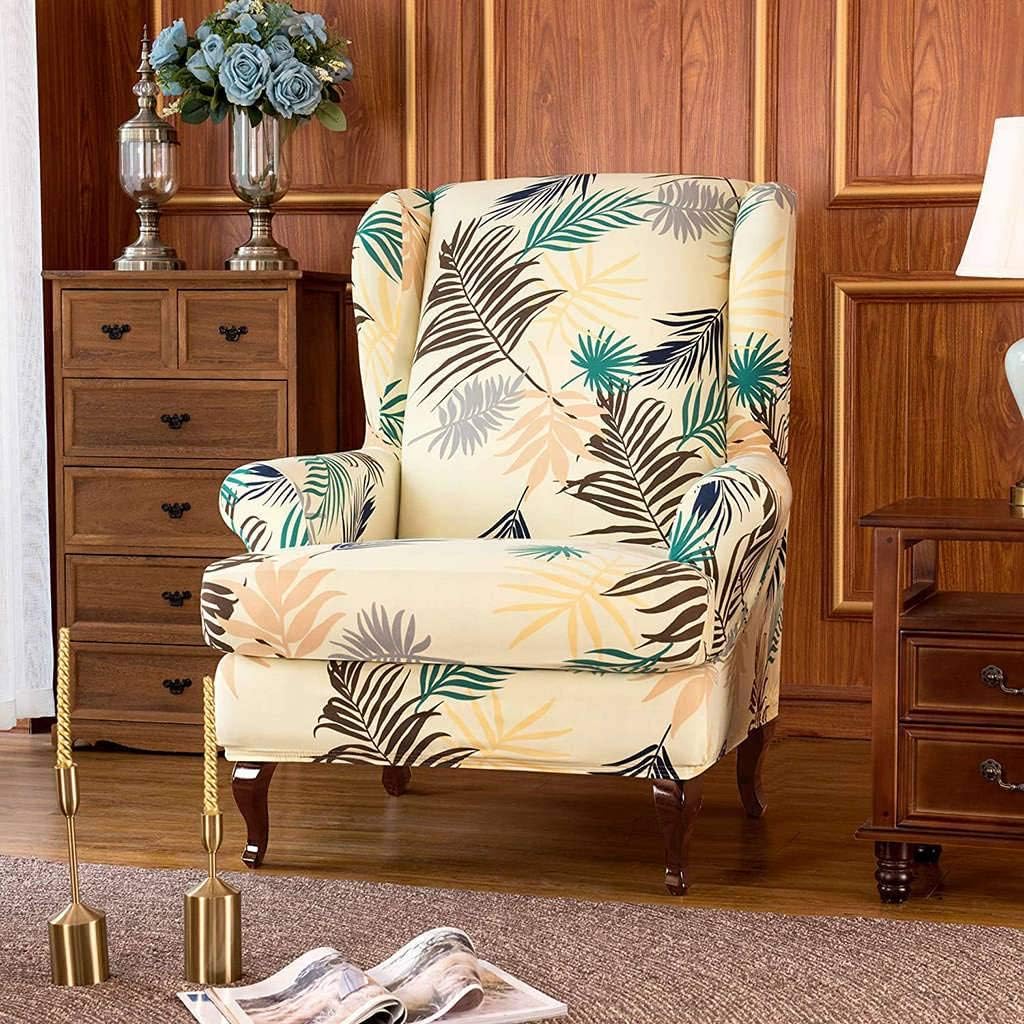 SINKITA Armchair Chair,Stretch Wingback Chair Covers Furniture Protector Couch Soft with Elastic Bottom,Spandex Jacquard Fabric Wing Chair Slipcover-Cream color-2Piece: Home & Kitchen