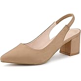 Allegra K Women's Pointed Toe Block Heel Pumps Nude Slingback Heels - 6 M US
