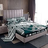 Feelyou Football Bed Sheets Set Queen Size Boys Women Men Rugby Sports Bedding Set Football City Fitted Sheet with 16 Inch Deep Pockets