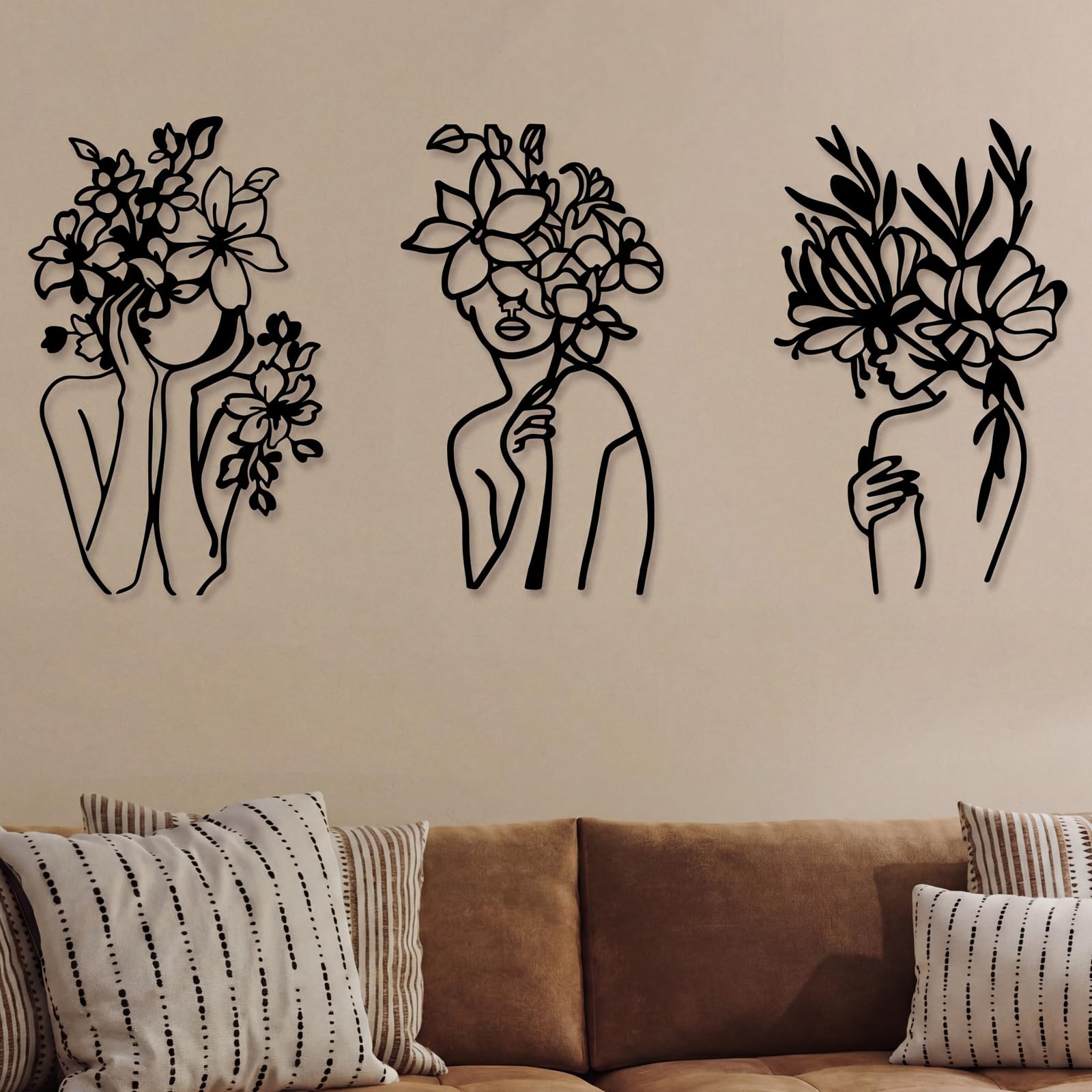 Photect 3 Pcs Metal Wall Art Decor Minimalist Abstract Woman metal Modern Line Drawing Wall Art Decor Female Single Line Home Hanging for Bedroom Kitchen Bathroom Living Room
