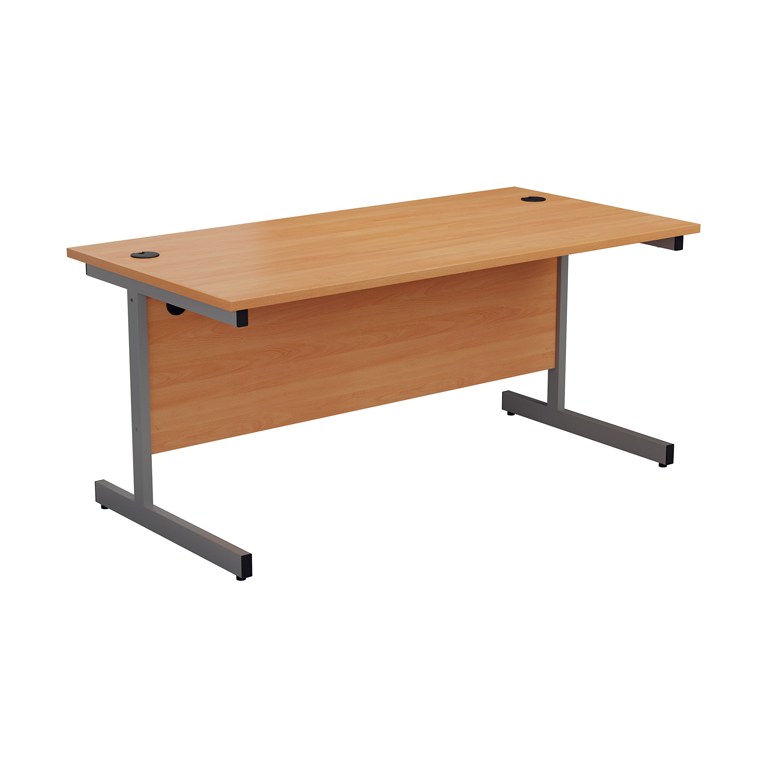 Office Hippo Heavy Duty Rectangular Cantilever Desk, Home Office Table With Integrated Cable Ports, PC Desk for Work or Home, 5 Yr Warranty - Silver Frame/Beech Top, 160cm x 80cm