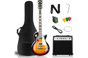 UZOCHI LP Electric Guitar Beginner Kit with 20W Amp & All Starter Accessories, Solid Body, Mahogany Wood