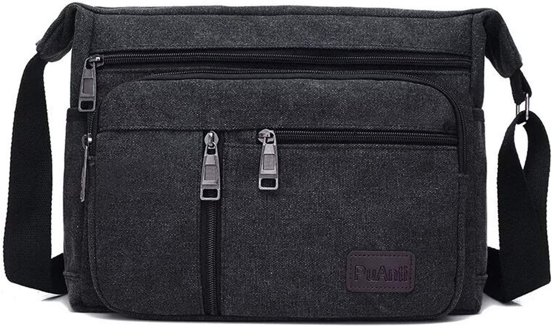 BOMKEE Messenger Bags for Men Shoulder Bag Water Resistant Canvas Crossbody Bag, Women Multi Pocket Casual Travel Bag (Black)