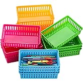 DEAYOU 16 Pack Classroom Storage Baskets Bins, Small Plastic Organizer Basket, Colorful Storage Trays, Crayon Pencil Containe