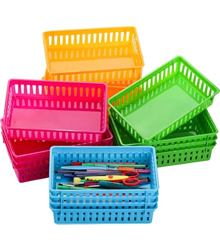 Lot De 6 Paniers De Rangement Salle De Classe - 25,4x7,2x6 Cm, Plastique Coloré - Pour Fournitures, Bureau