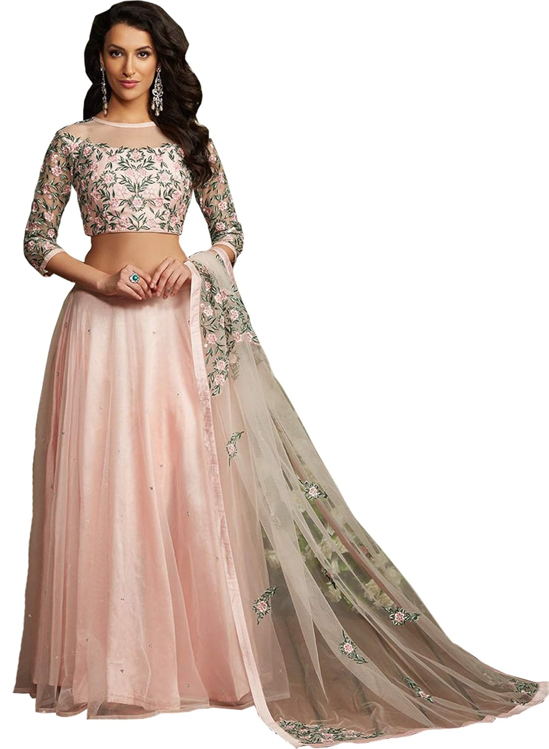 shreebalaji women's heavy embroidary semi-stiched lehenga choli(rose peach,freesize)