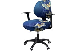 YOXEULL Office Chair Cover Computer Desk Chair Covers Stretchable Anti-Dust Universal Split Rotating Swivel Chair Slipcover Protector 2 Piece, Blue Butterfly, Office Gift for Women Men