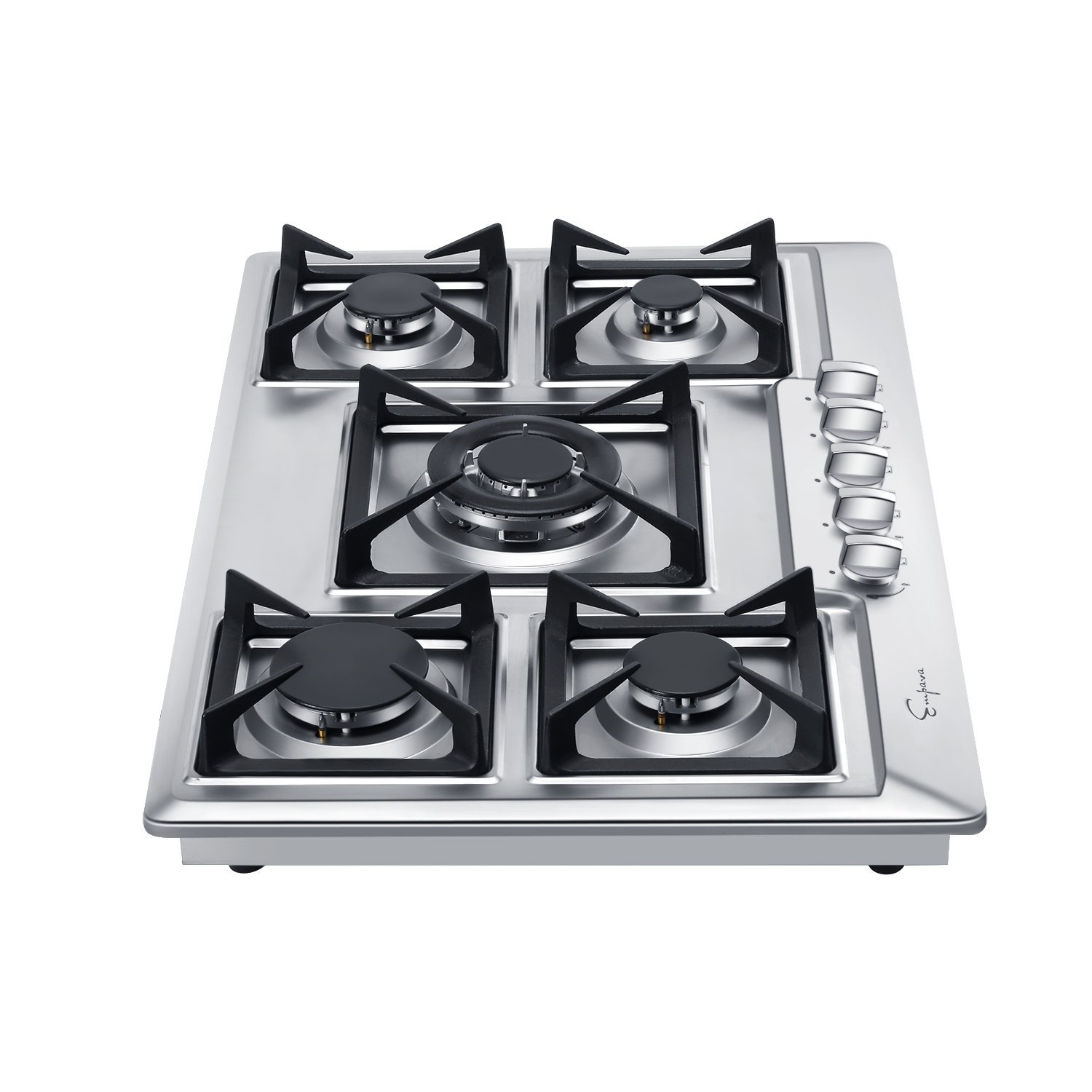Empava 24 in. Gas Stove Cooktop with 4 Sealed Burners-Heavy Duty Continuous Grates-NG/LPG Convertible-Black Tempered Glass Surface, 24 Inch