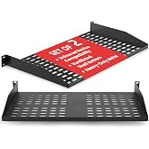 Pyle 2-Pc 1U Server Rack Shelf, Vented Shelves for Good Air Circulation, Cantilever Mount, Wall Mount Rack, Universal Device, Cabinet Shelf, Computer Case Mounting Tray, Black- PLRSTN14UX2