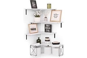 RICHER HOUSE 5-Tier Corner Floating Shelves Set of 5,White Corner Shelves for Wall Storage, L-Shaped Corner Wall Mounted Shelf for Bedroom, Living Room, Bathroom, Kitchen - White