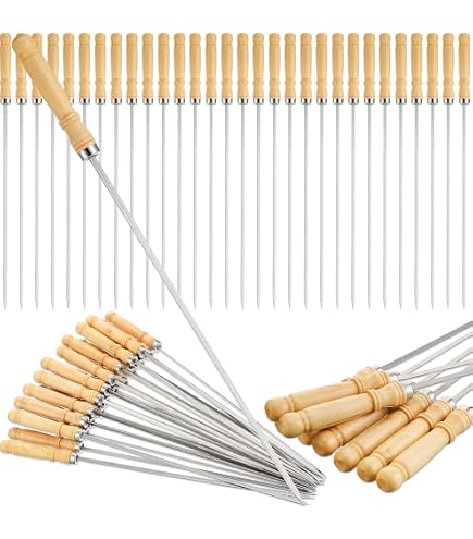 14-Piece BBQ Skewer Handle Set - Heat Resistant Wooden Grips For 4mm Meat Skewers, Ergonomic & Non-Slip