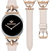 Wearlizer Leather Bands Compatible with Samsung Galaxy Watch 8 Band 40mm 44mm/Watch 8 Classic 46mm, Dressy Designer Slim Leather Strap Wristband Accessories with D-Shape Metal Buckle for Women