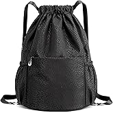 CALACH Drawstring Backpack Sports Yoga Sackpack for Women Men Waterproof Nylon Gym Sack DayPack with Multi Pockets (Black)