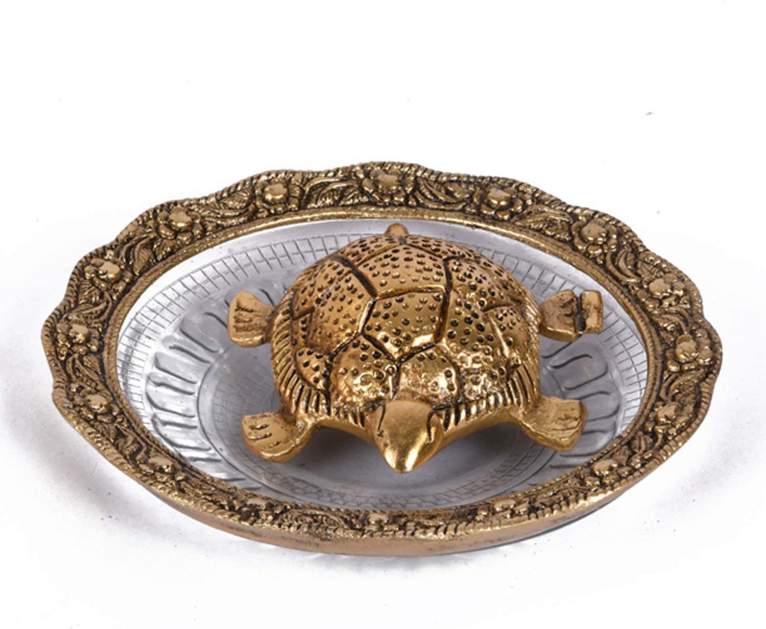 Craftstruck Glass & oxidised Metal Tortoise with Plate Vastu Friendly Metal Golden Tortoise Plate for Wellness of Your Home, Diwali Gifting, Grahpravesh and Office Inauguration.