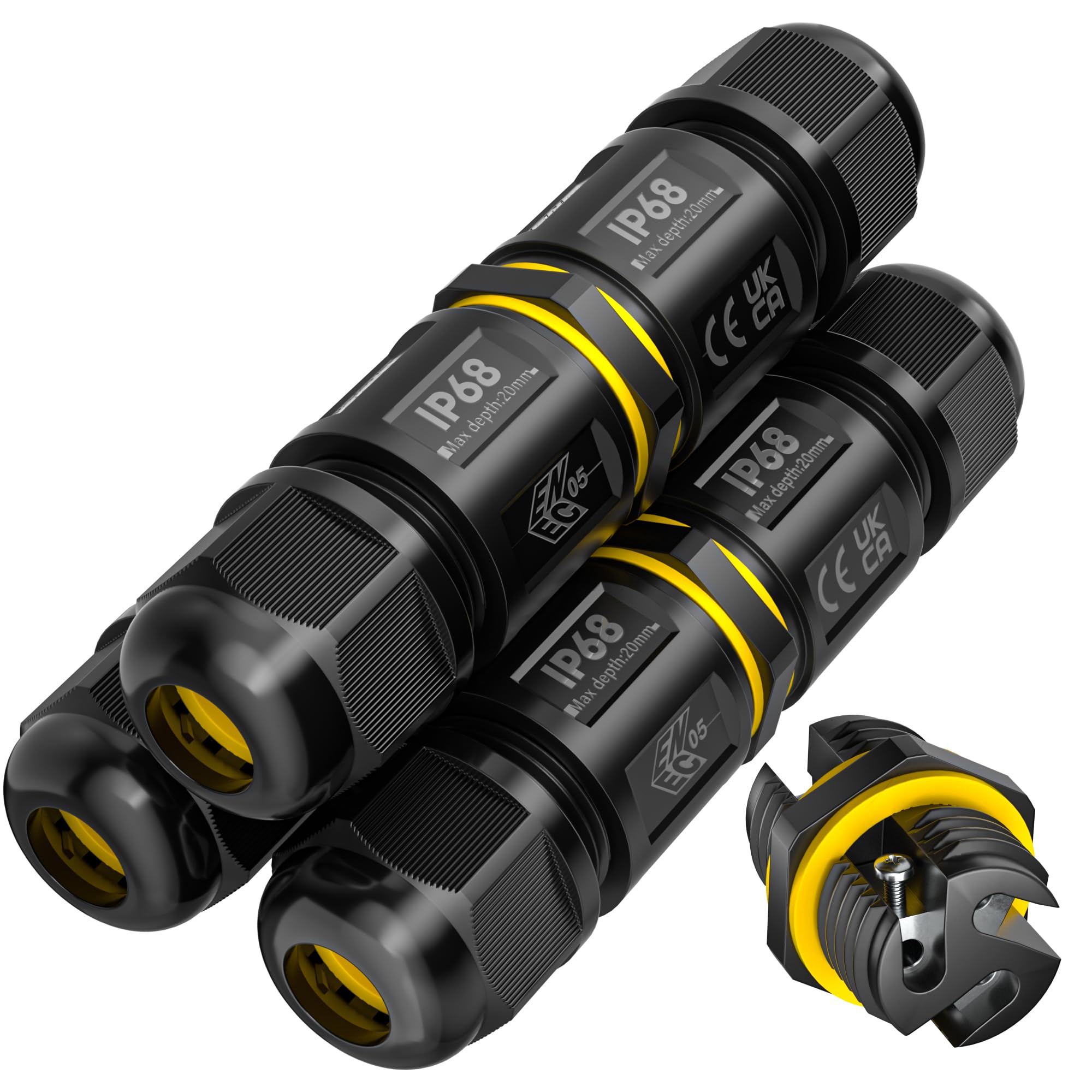 SOMELINE IP68 Waterproof Junction Box Outdoor Cable Connector, 2-Way Wire Connector Electrical Junction Box, Extension Electrical Cable Protector for Cable Diameter Ø5mm-9mm (3 Pack)