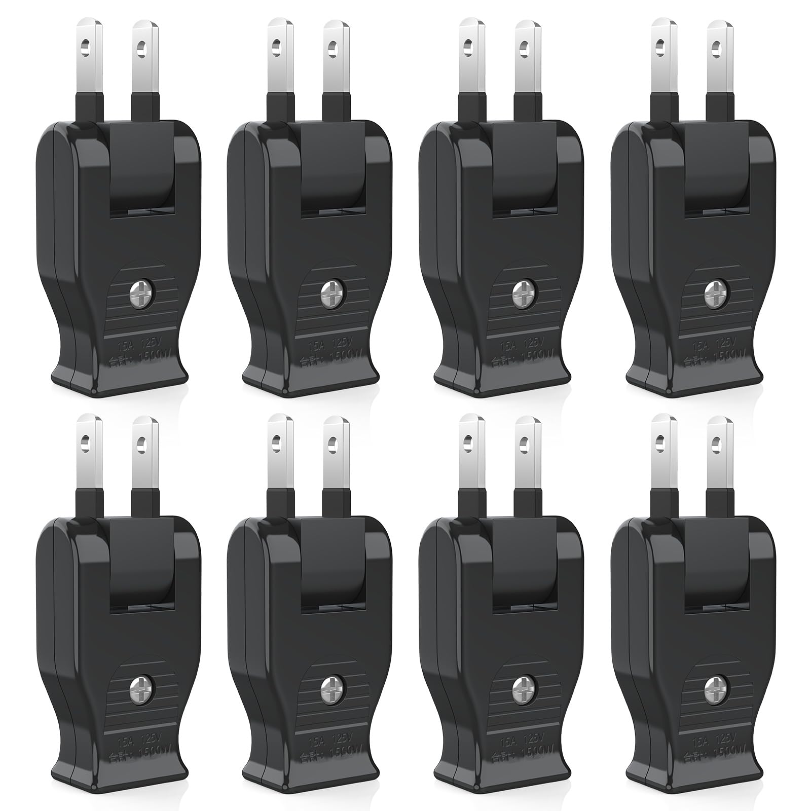 ムービープラグ 黒 HITRENDS コンセント 180°回転 【8個入り】スーツ 差込み コンセント 向き アダプター 15A 配線 回転プラグ 1500Wまで スナップキャップ